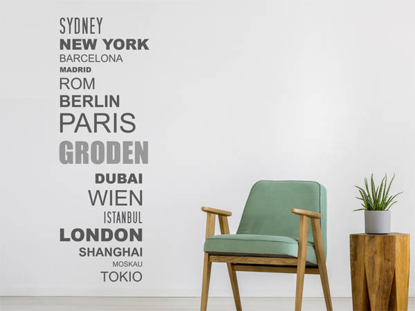 Wandtattoo Groden mit Weltstädten