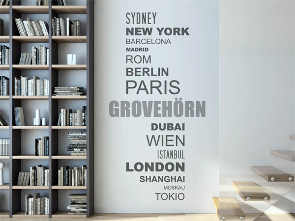 Wandtattoo Grovehörn mit Weltstädten