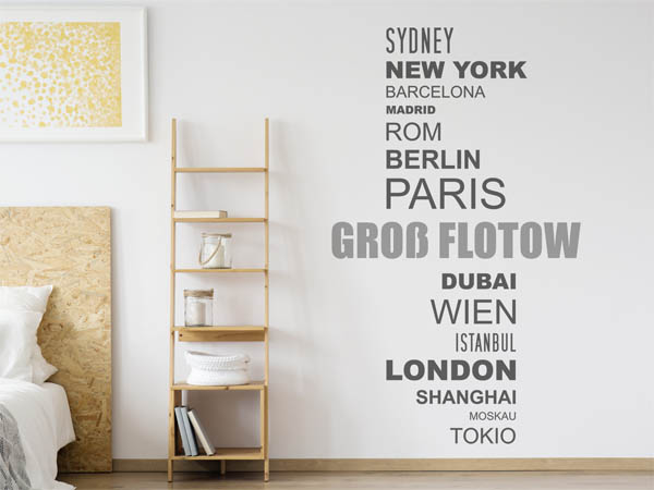 Wandtattoo Groß Flotow mit Weltstädten