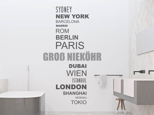 Wandtattoo Groß Nieköhr mit Weltstädten