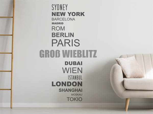 Wandtattoo Groß Wieblitz mit Weltstädten