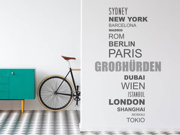 Wandtattoo Großhürden mit Weltstädten