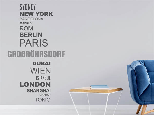 Wandtattoo Großröhrsdorf mit Weltstädten