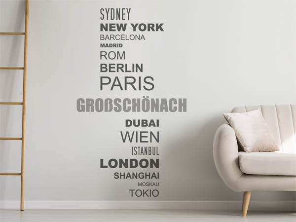 Wandtattoo Großschönach mit Weltstädten