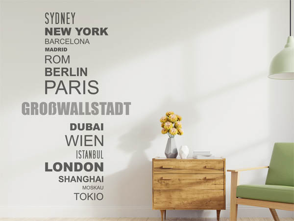 Wandtattoo Großwallstadt mit Weltstädten