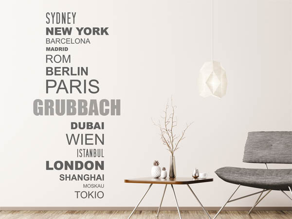 Wandtattoo Grubbach mit Weltstädten