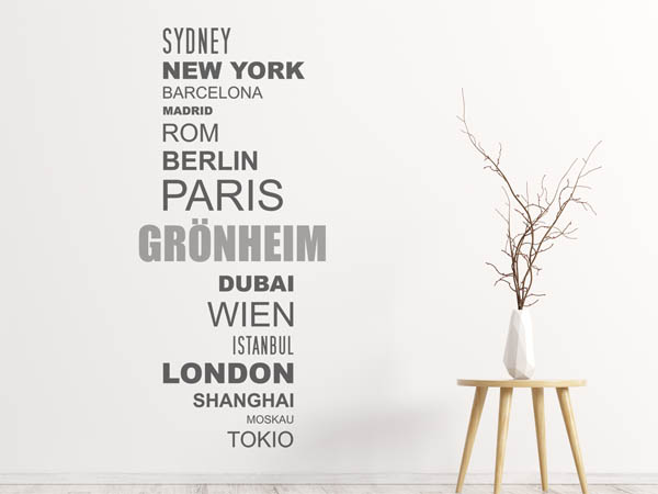 Wandtattoo Grönheim mit Weltstädten