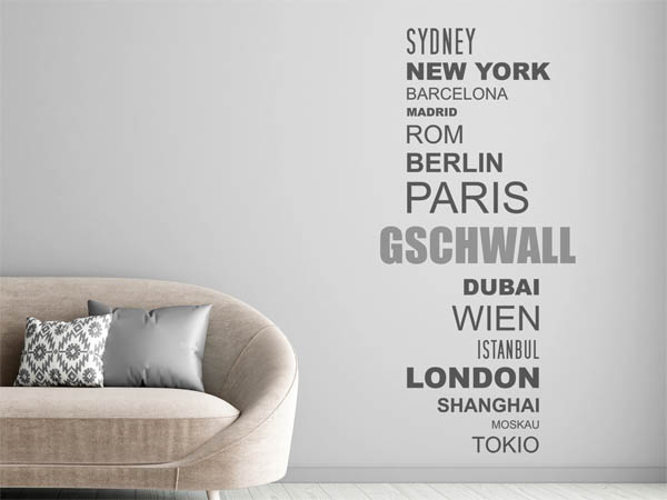Wandtattoo Gschwall mit Weltstädten