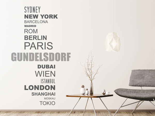 Wandtattoo Gundelsdorf mit Weltstädten