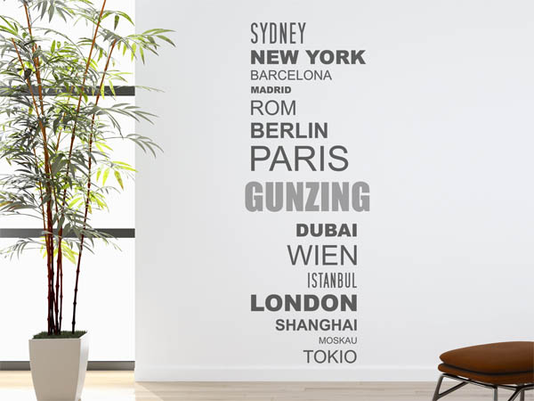 Wandtattoo Gunzing mit Weltstädten