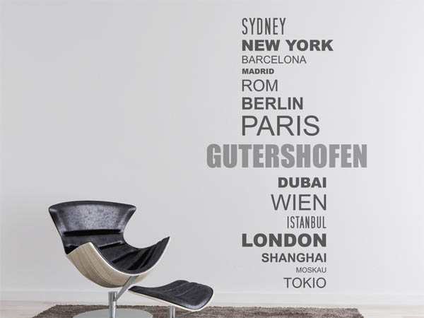 Wandtattoo Gutershofen mit Weltstädten