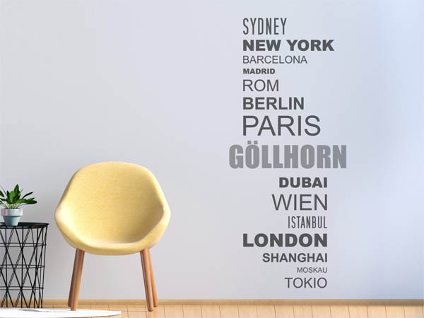 Wandtattoo Göllhorn mit Weltstädten