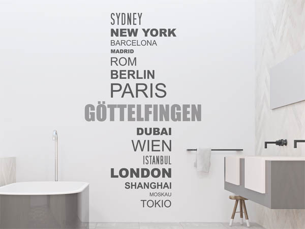 Wandtattoo Göttelfingen mit Weltstädten