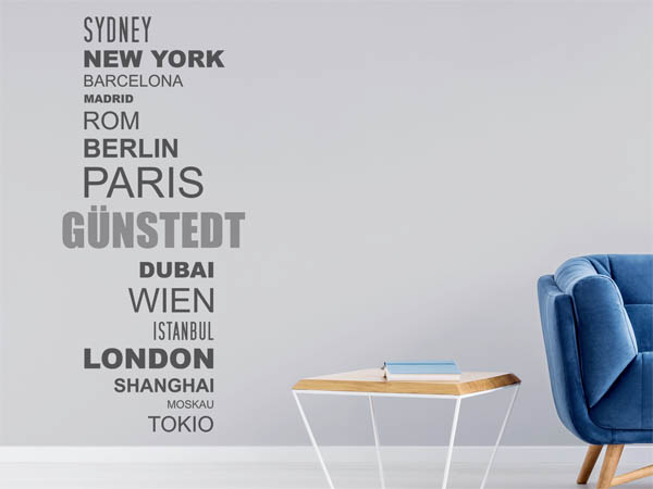 Wandtattoo Günstedt mit Weltstädten