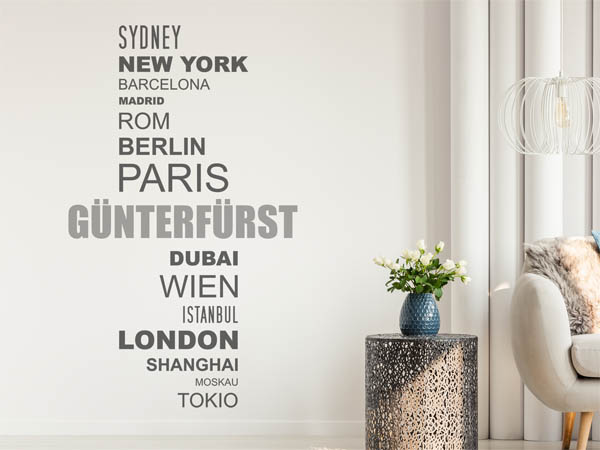 Wandtattoo Günterfürst mit Weltstädten