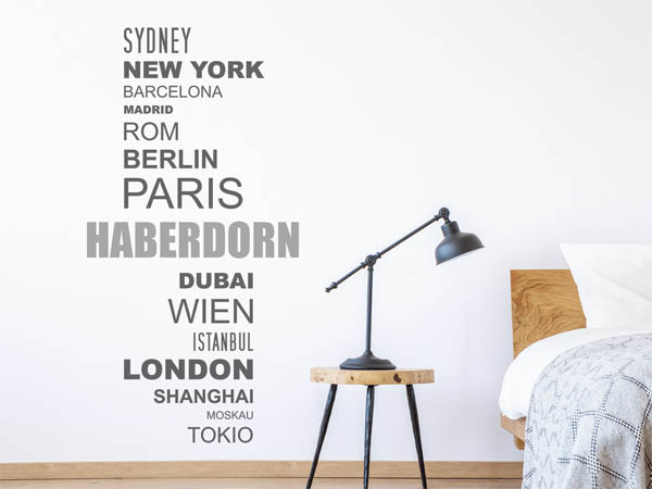 Wandtattoo Haberdorn mit Weltstädten