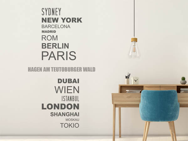 Wandtattoo Hagen am Teutoburger Wald mit Weltstädten