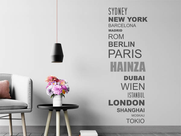 Wandtattoo Hainza mit Weltstädten