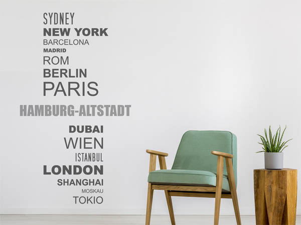 Wandtattoo Hamburg-Altstadt mit Weltstädten