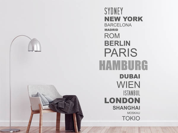 Wandtattoo Hamburg mit Weltstädten