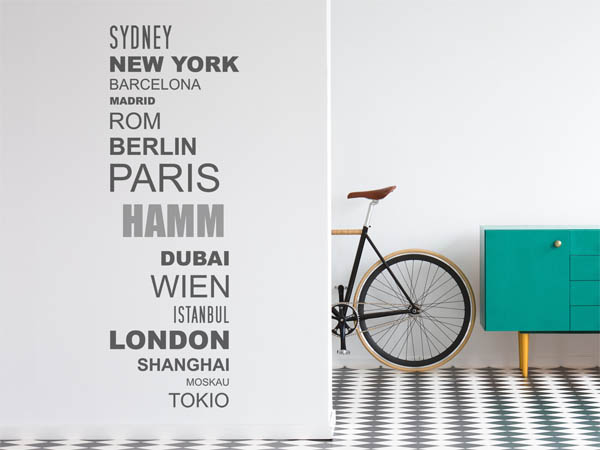 Wandtattoo Hamm mit Weltstädten