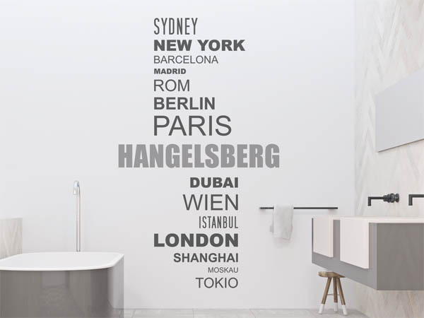 Wandtattoo Hangelsberg mit Weltstädten