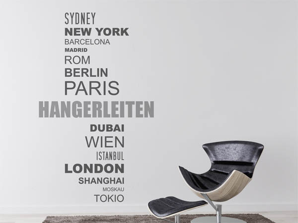 Wandtattoo Hangerleiten mit Weltstädten