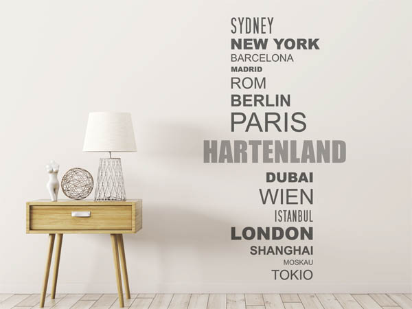 Wandtattoo Hartenland mit Weltstädten