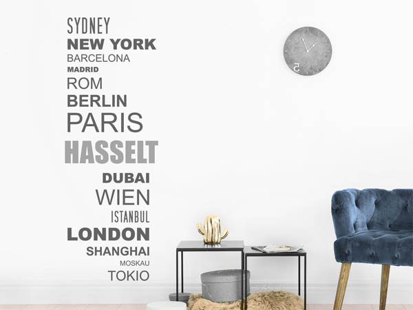Wandtattoo Hasselt mit Weltstädten