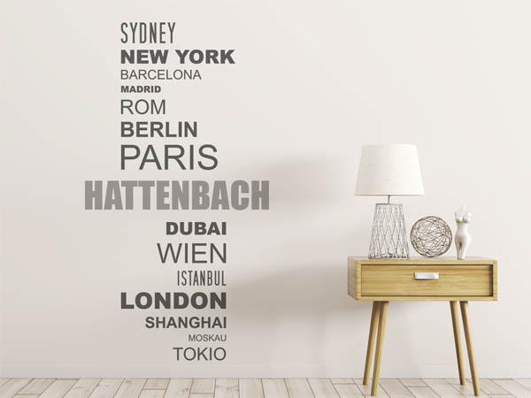 Wandtattoo Hattenbach mit Weltstädten