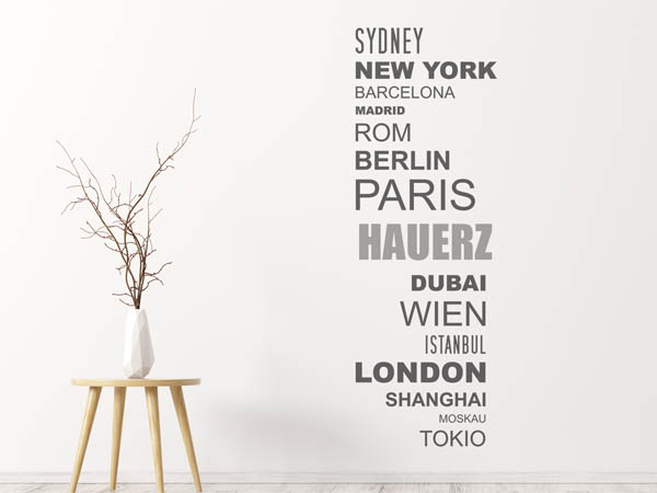 Wandtattoo Hauerz mit Weltstädten