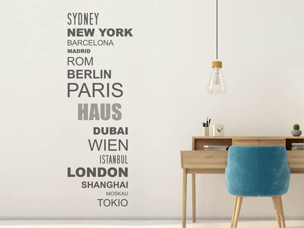 Wandtattoo Haus mit Weltstädten