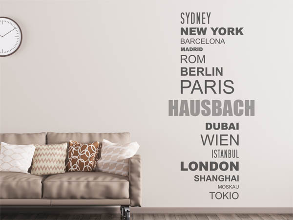Wandtattoo Hausbach mit Weltstädten