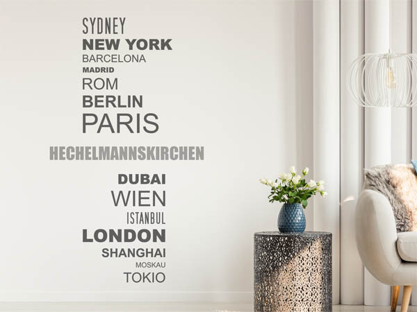 Wandtattoo Hechelmannskirchen mit Weltstädten