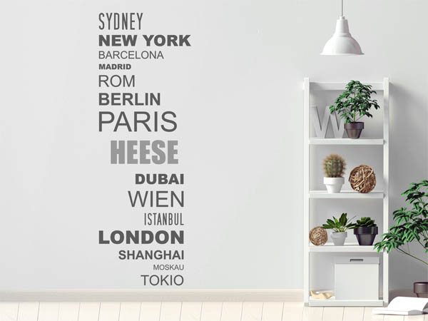 Wandtattoo Heese mit Weltstädten