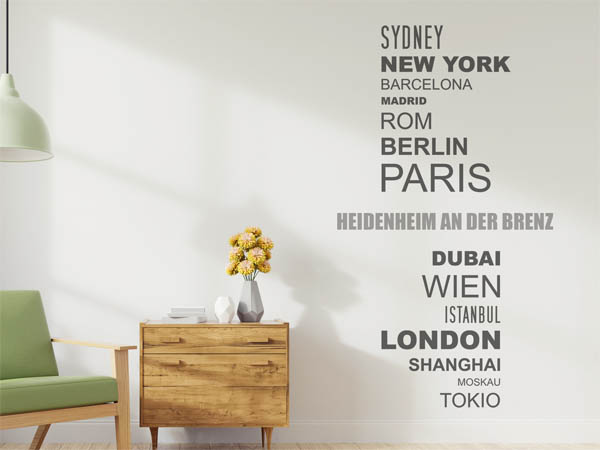 Wandtattoo Heidenheim an der Brenz mit Weltstädten