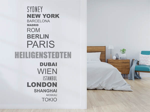 Wandtattoo Heiligenstedten mit Weltstädten