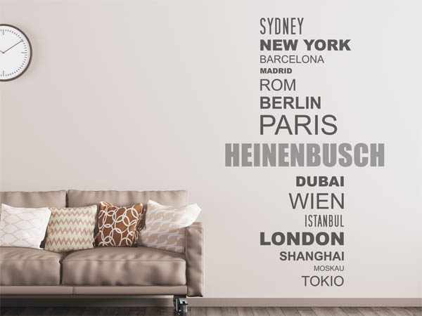 Wandtattoo Heinenbusch mit Weltstädten
