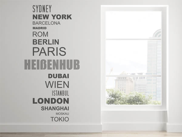 Wandtattoo Heißenhub mit Weltstädten