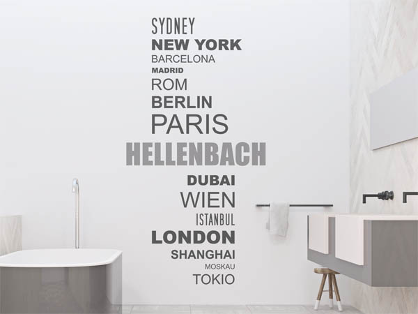 Wandtattoo Hellenbach mit Weltstädten