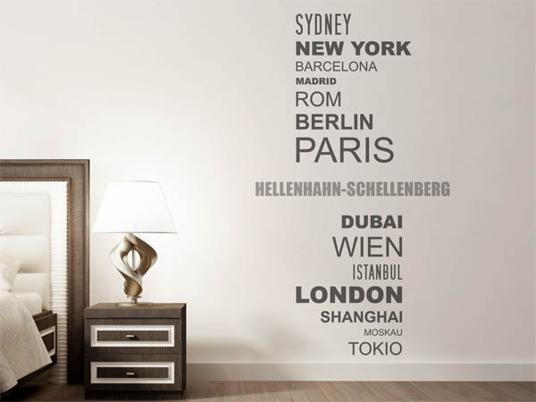 Wandtattoo Hellenhahn-Schellenberg mit Weltstädten