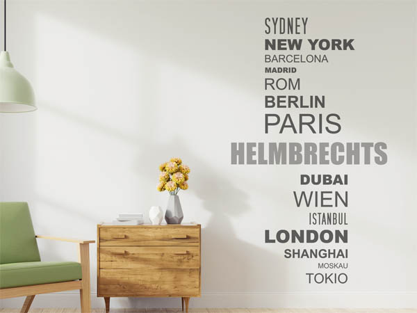 Wandtattoo Helmbrechts mit Weltstädten