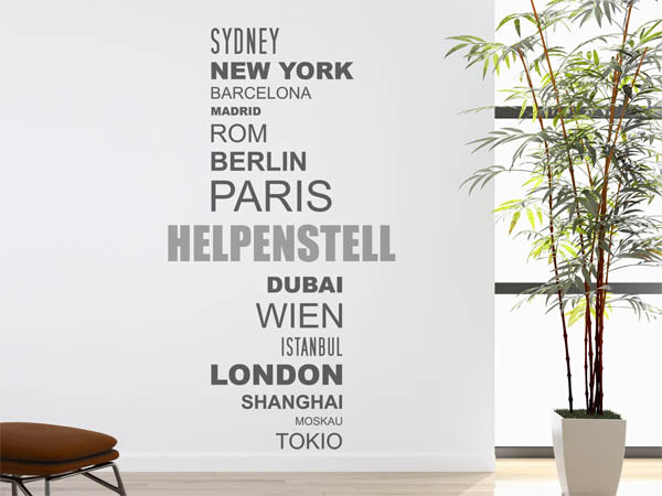 Wandtattoo Helpenstell mit Weltstädten