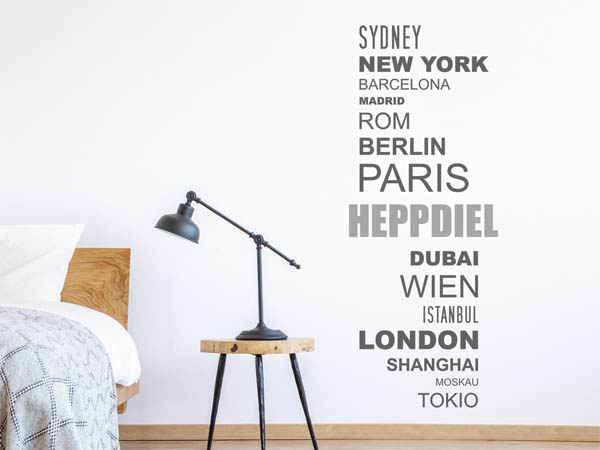 Wandtattoo Heppdiel mit Weltstädten