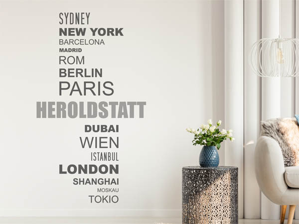 Wandtattoo Heroldstatt mit Weltstädten