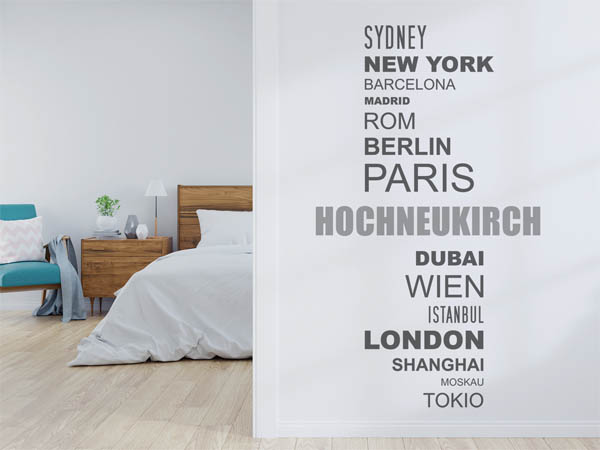 Wandtattoo Hochneukirch mit Weltstädten