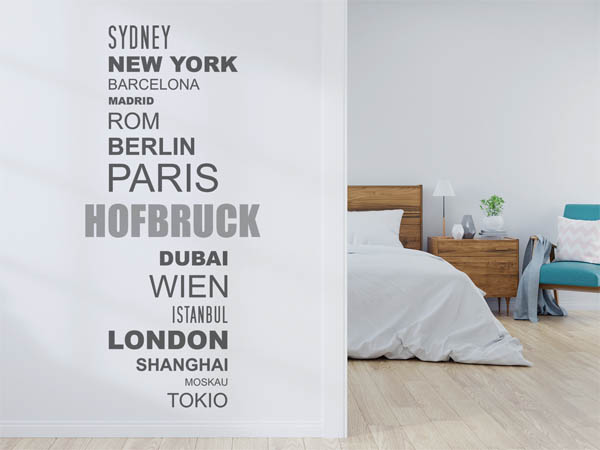 Wandtattoo Hofbruck mit Weltstädten