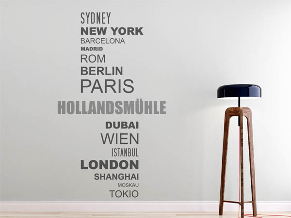 Wandtattoo Hollandsmühle mit Weltstädten