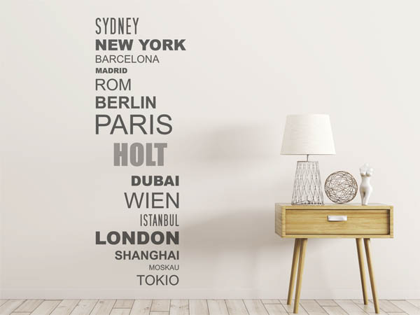Wandtattoo Holt mit Weltstädten