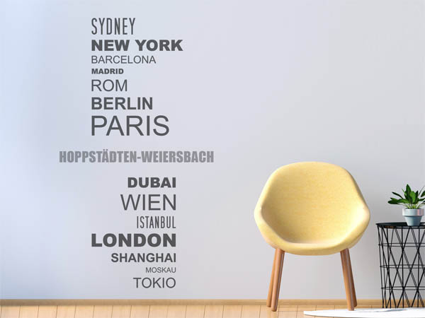 Wandtattoo Hoppstädten-Weiersbach mit Weltstädten